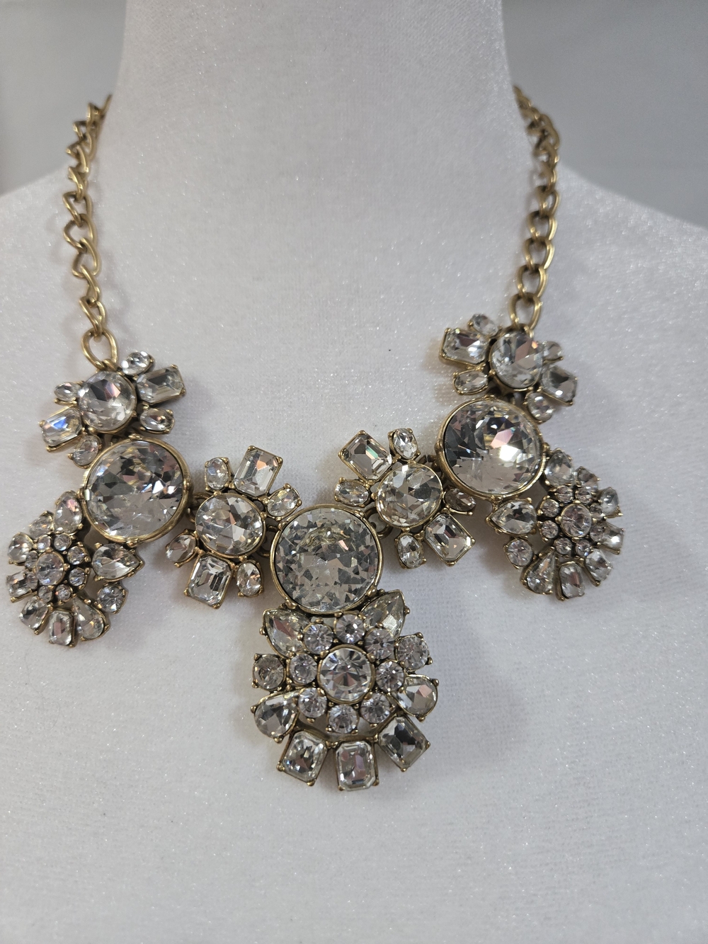 J. Crew Vintage Gold-tone Clear Crystal Floral Statement Necklace